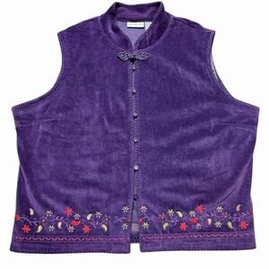 VTG 90s Y2K WHITE STAG STRETCH VELVET VEST PURPLE EMBROIDERED COTTAGE CORE XL